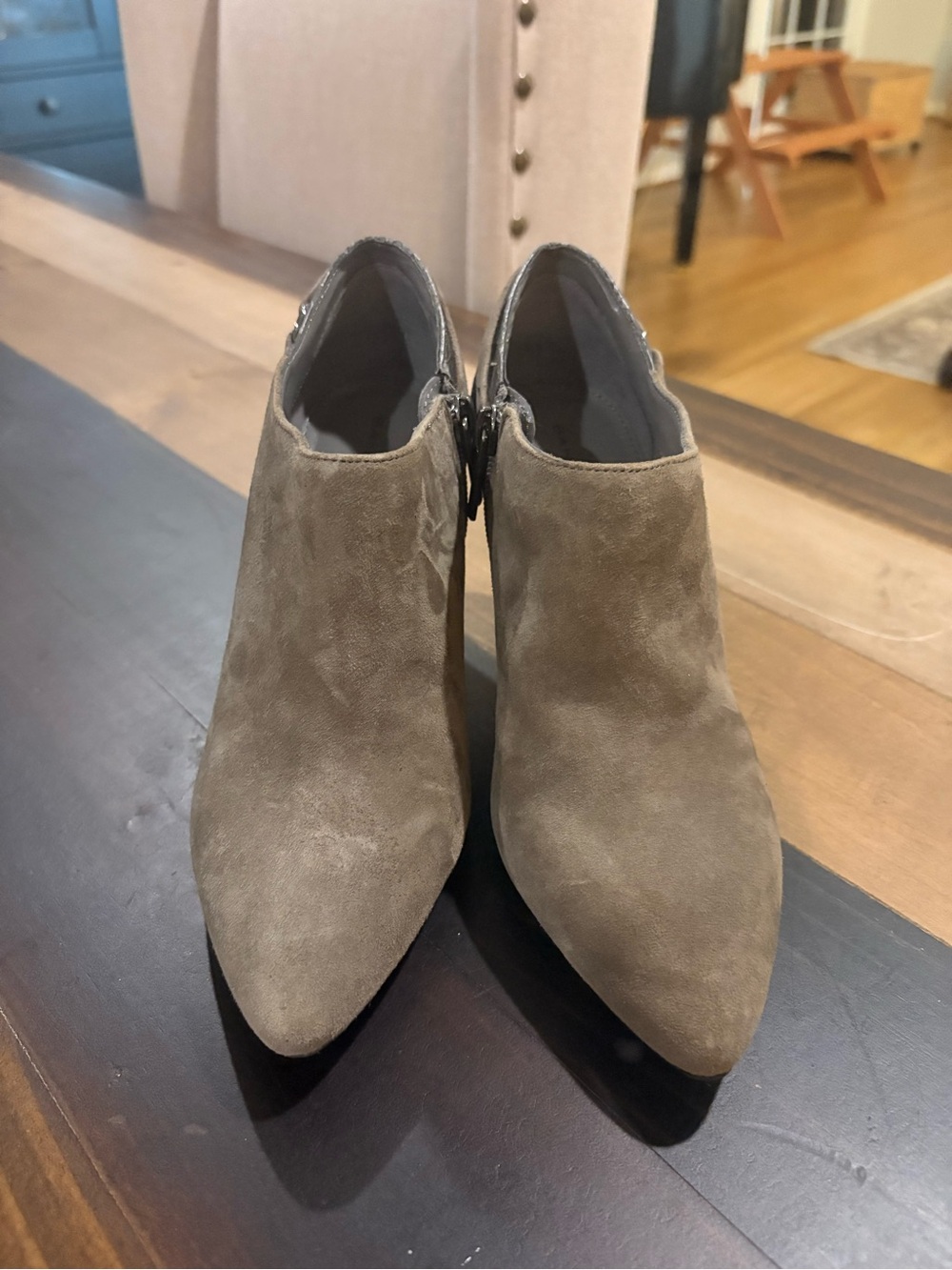 Bandolino Taupe Suede Pointed Ankle Booties